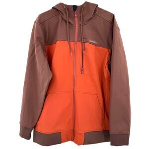Simms Size Large Hooded Zip Up Jacket Orange Burgundy Maroon Outdoors Fishing
